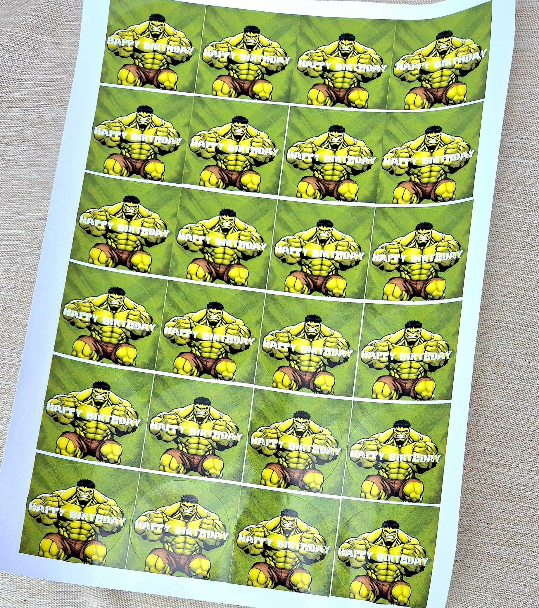 Hulk-inspired themed stickers- 24 Glossy hulk-inspired stickers- 45mm circular stickers a4 sheet - 24 in total