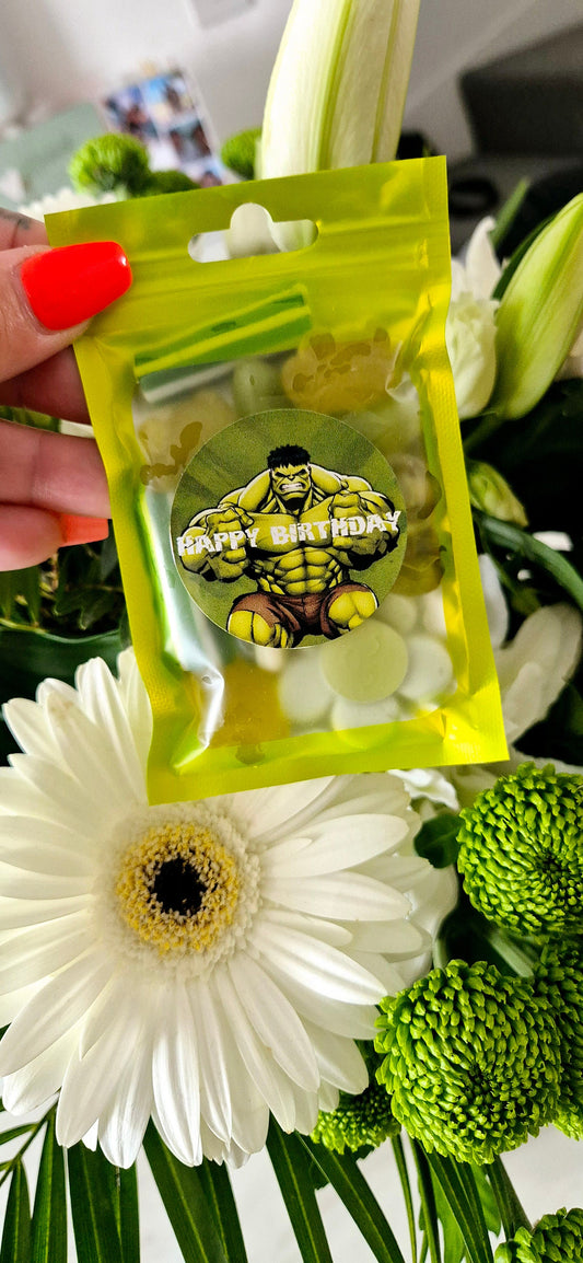 Hulk-inspired party bags- Hulk-inspired themed sweet bags - Personalised sweet bags