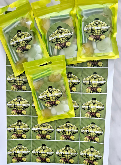 Hulk-inspired party bags- Hulk-inspired themed sweet bags - Personalised sweet bags