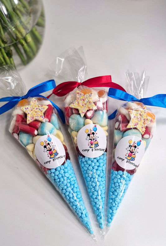 Mickey inspired sweet cones - Party Favours- prefilled sweetcones