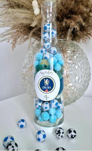 Football sweet bottle - football fan - Sweet Bottle - Birthday Gift -celebrations - Blue sweets- Blue team