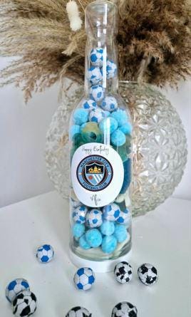 Football sweet bottle - football fan - Sweet Bottle - Birthday Gift -celebrations - Blue sweets- Blue team