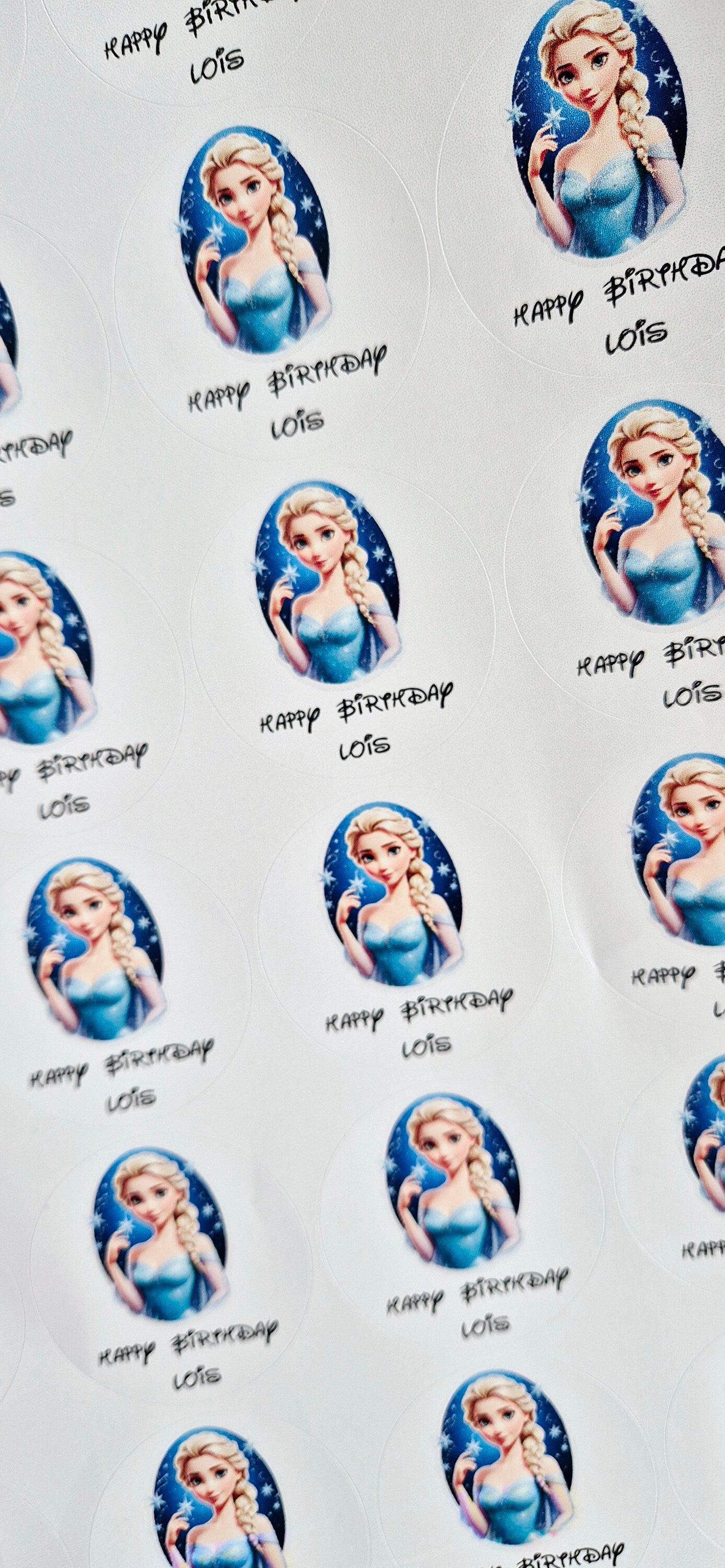 LET it go inspired stickers- 24 Glossy stickers- 45mm circular stickers a4 sheet - 24 in total