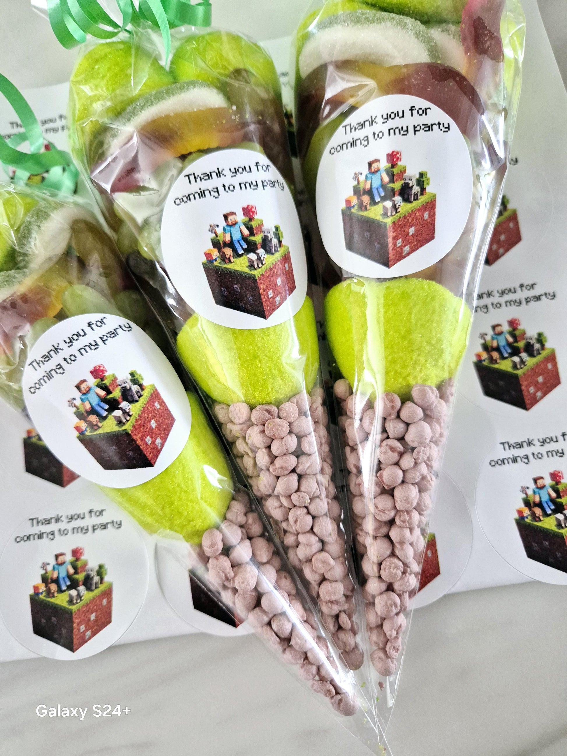 Mine craft-inspired sweet party cones - prefilled