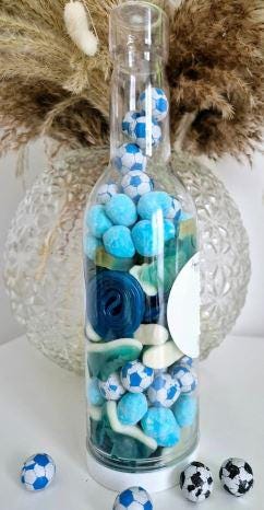 Football sweet bottle - football fan - Sweet Bottle - Birthday Gift -celebrations - Blue sweets- Blue team