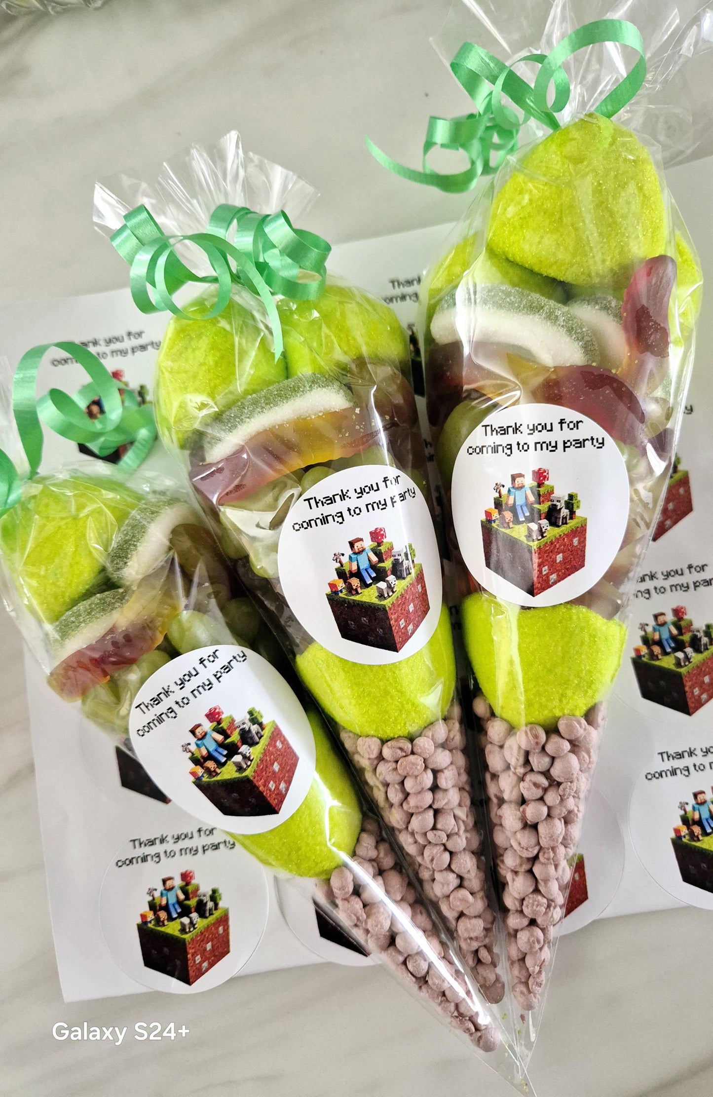 Mine craft-inspired sweet party cones - prefilled