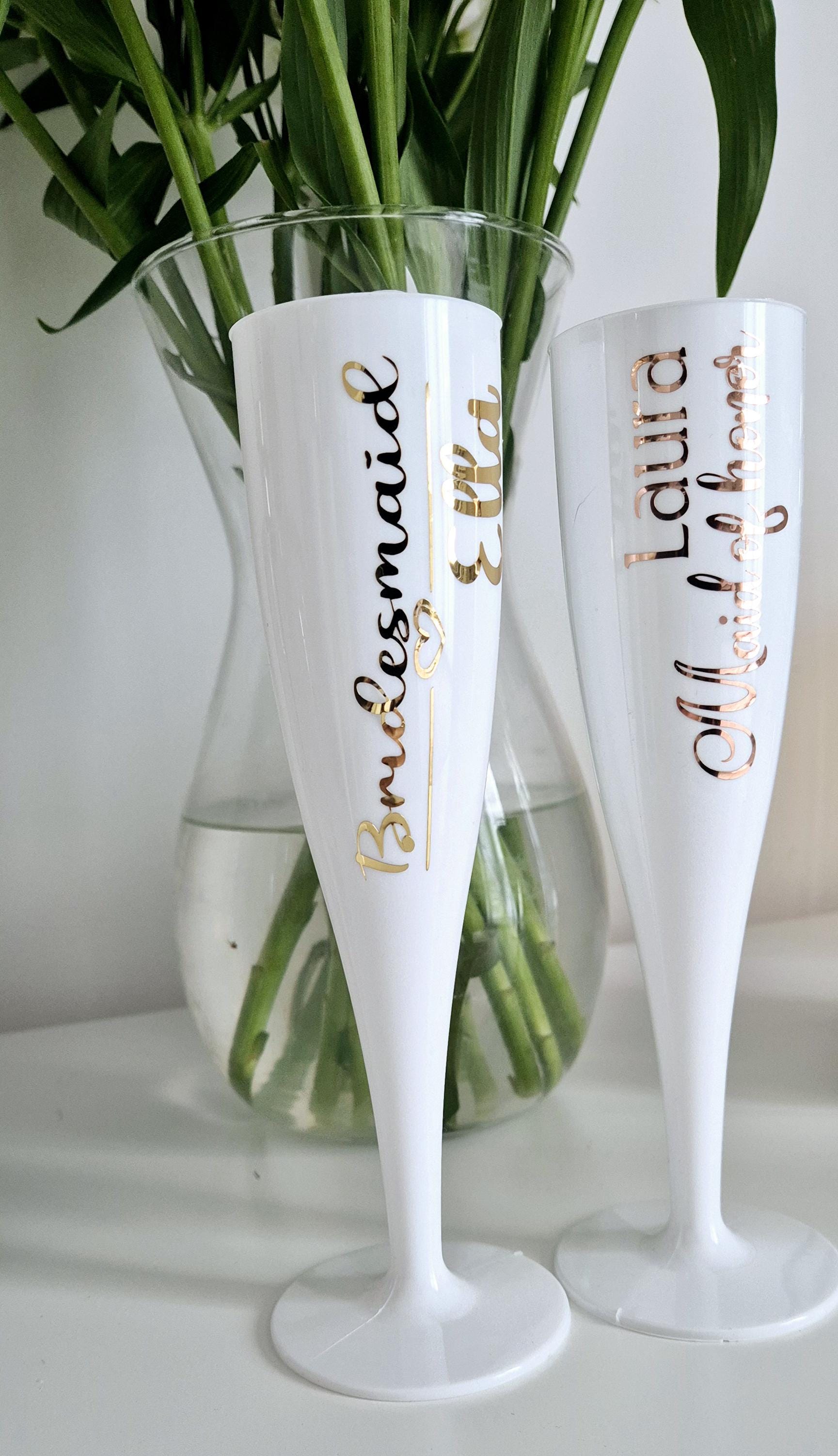 Personalised white Champage Flute- prom.gift- bridal gift- Hen party - Wedding - Plastic champange flutes