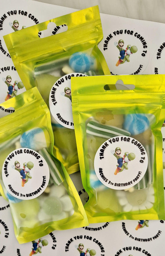 Luigi inspired sweet bags - Luigi theme - Party favours - Sweet bags - Birthday- prefilled sweetbags- personalised party favour