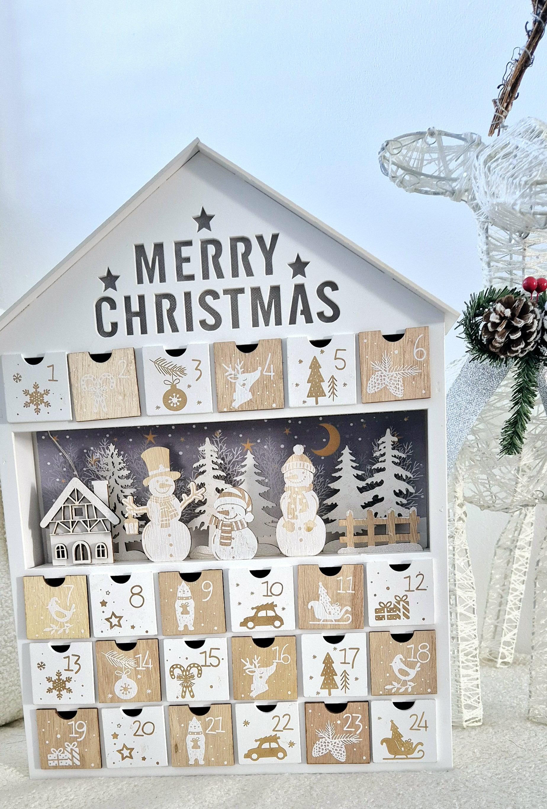 Wooden Merry Christmas LED advent calender