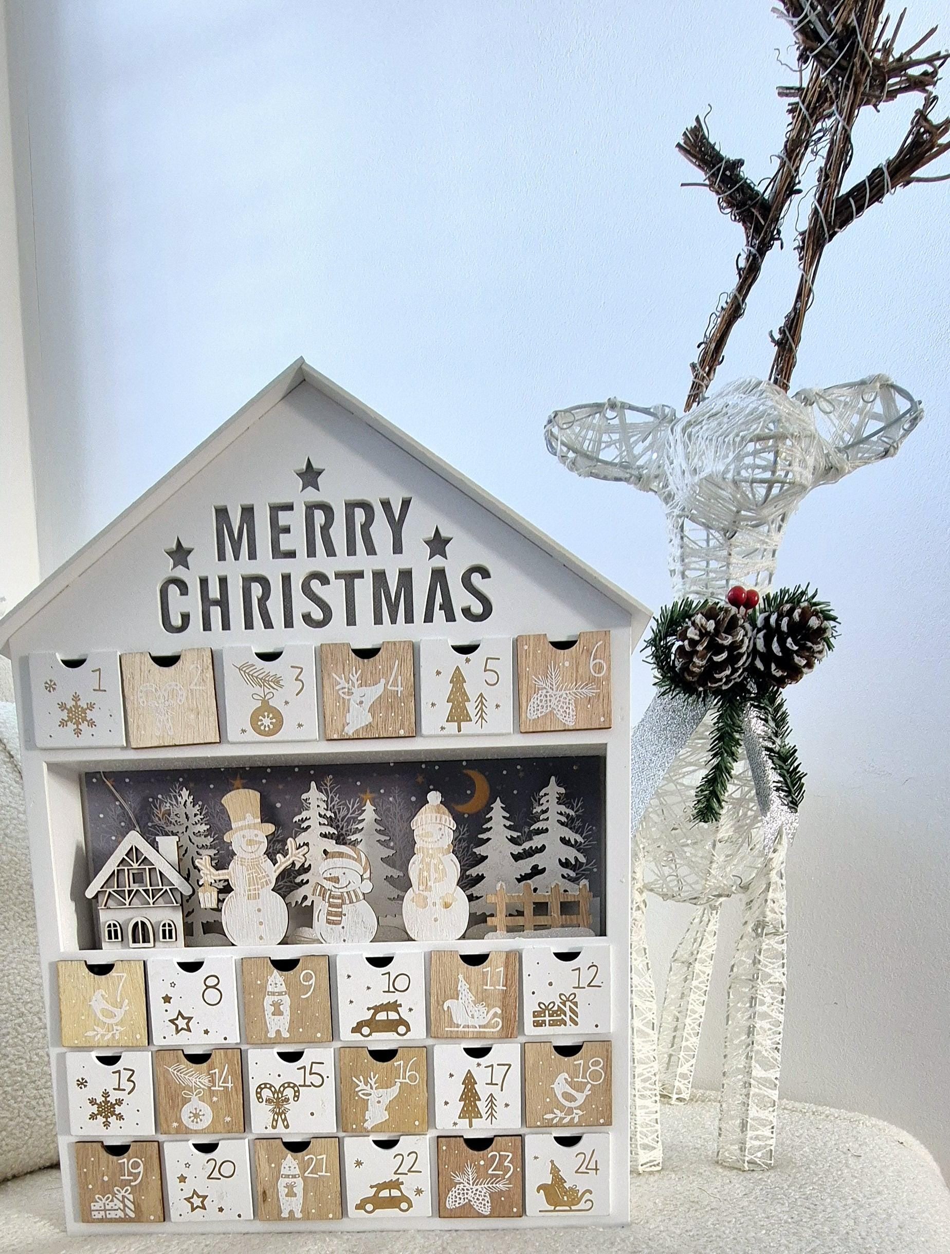 Wooden Merry Christmas LED advent calender