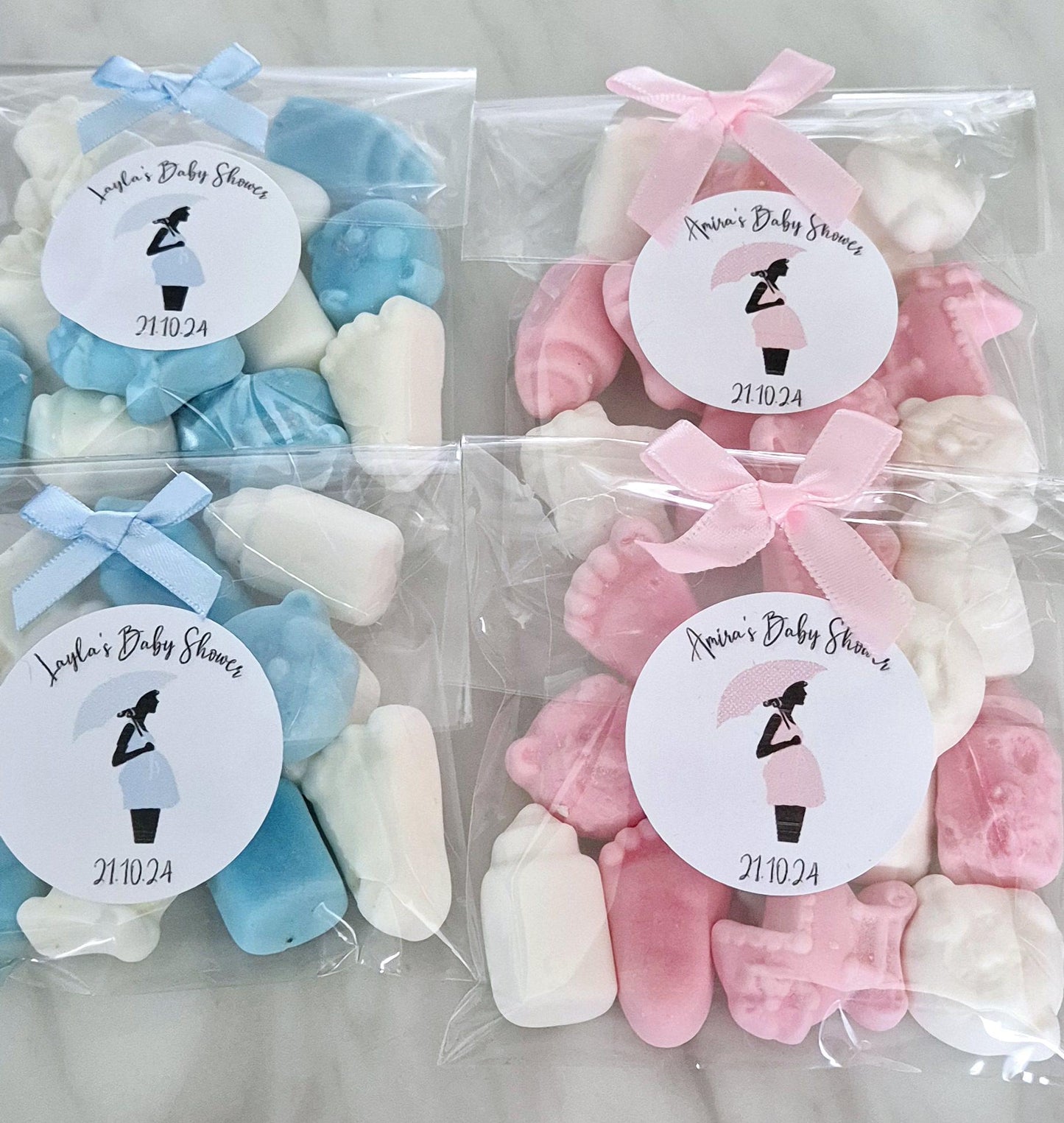 Baby shower sweet favours- Gender reveal sweet bags- personalised baby shower favours