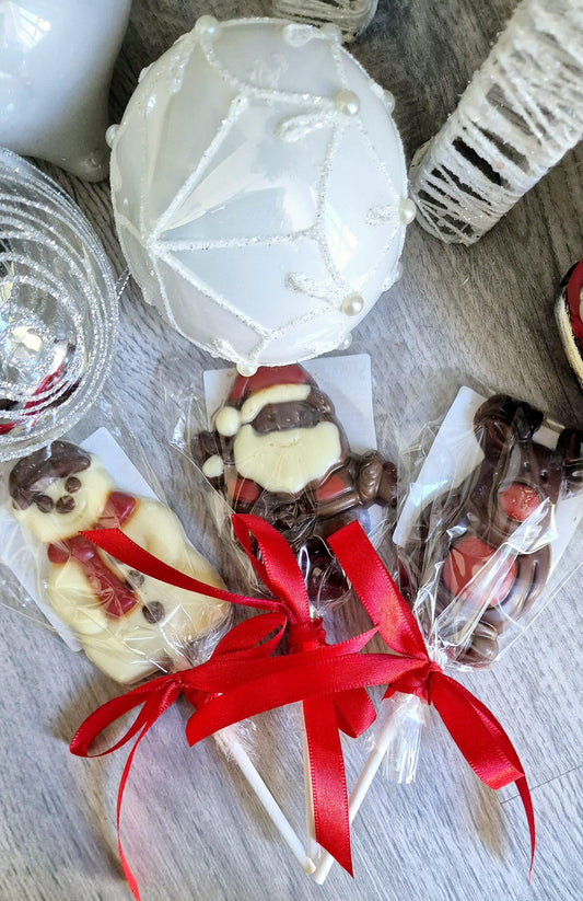 Chocolate themed Christmas lolly- Santa- Reindeer- Snowman