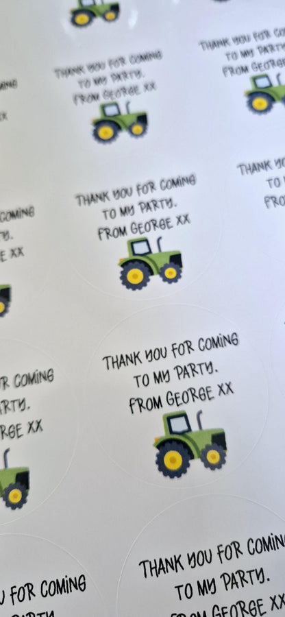 Tractor inspired stickers- Tractor themed 24 Glossy Sostickers- 45mm circular stickers a4 sheet - 24 in total