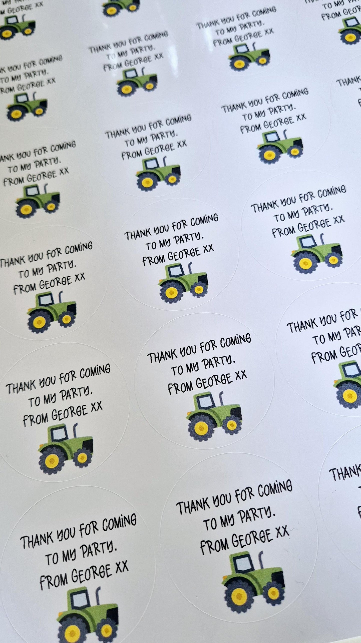 Tractor inspired stickers- Tractor themed 24 Glossy Sostickers- 45mm circular stickers a4 sheet - 24 in total