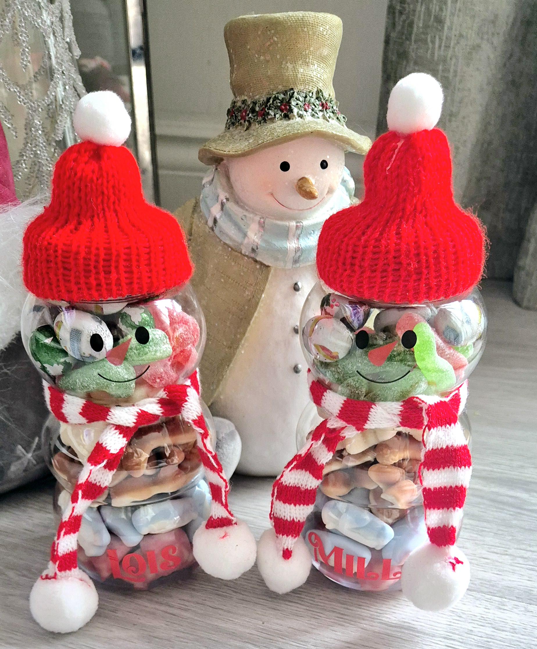 Prefilled snowman sweet jar - Snowman sweet jar- stocking filler- Christmas eve box- personalised sweet jar