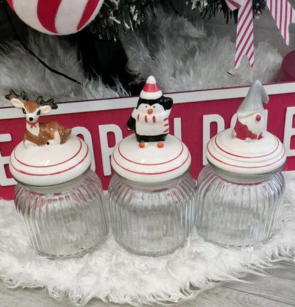 Christmas sweet jars - Feative jars - Reindeers- Gnomes- penguin