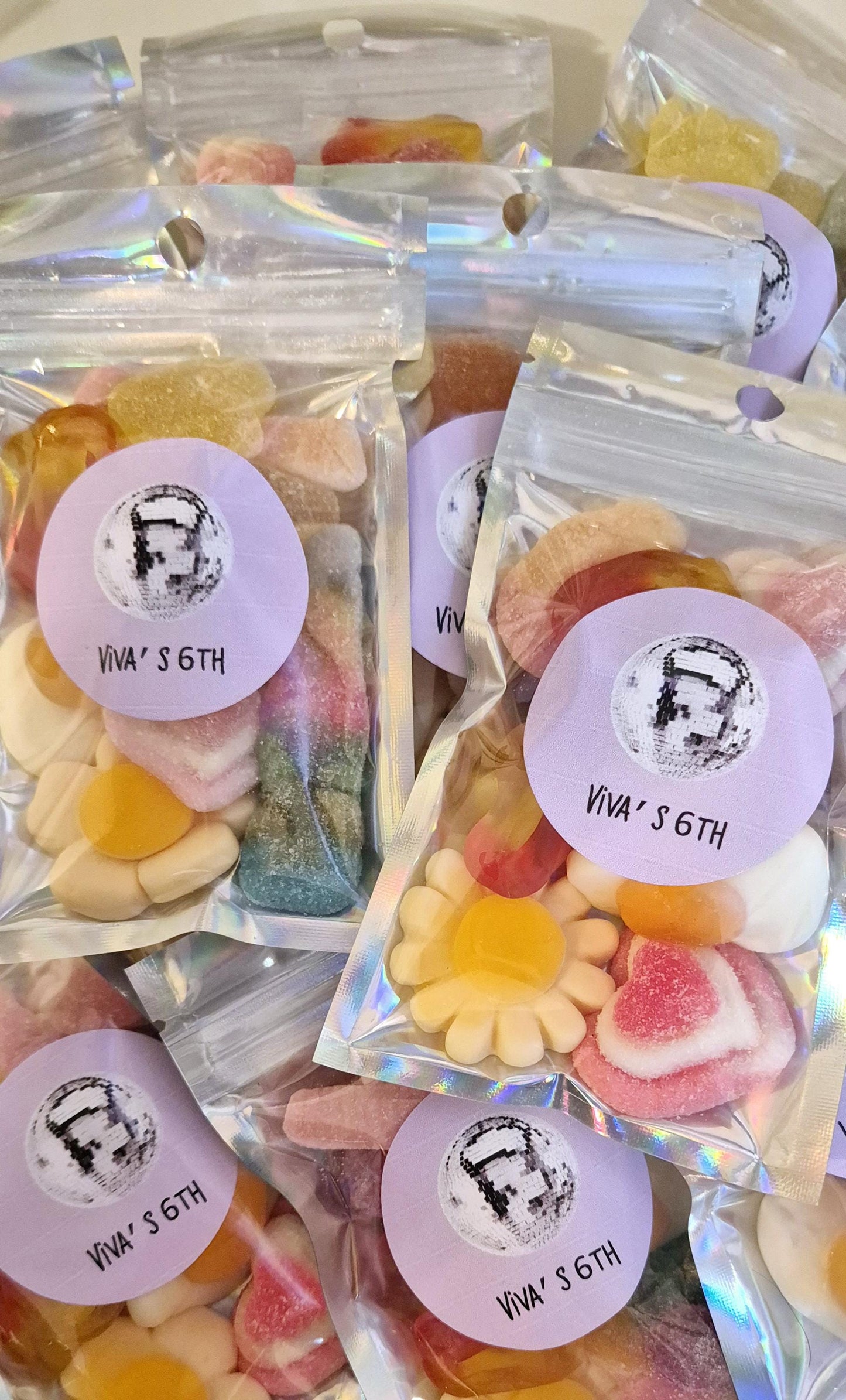 Prefilled sweet bags| Sweet favours| Disco theme|party favours