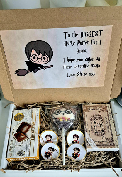 Wizard inspired gift box- Potter-inspired- chocolate bar- lollipop