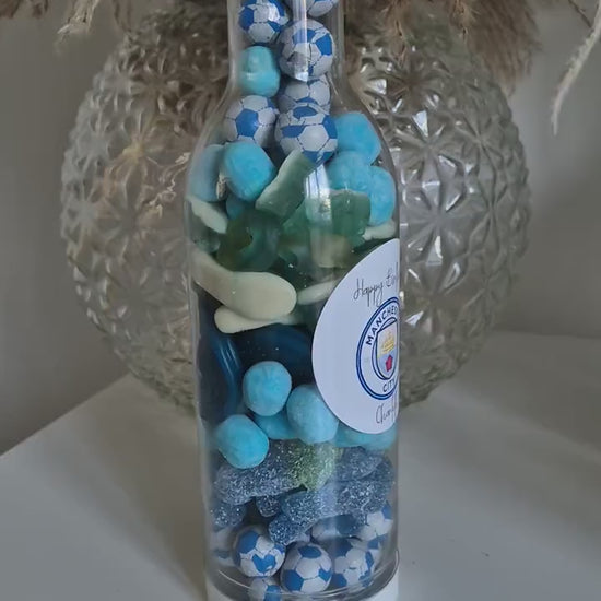 Football sweet bottle - football fan - Sweet Bottle - Birthday - Birthday Gift -celebrations-Blue sweets personalised gift