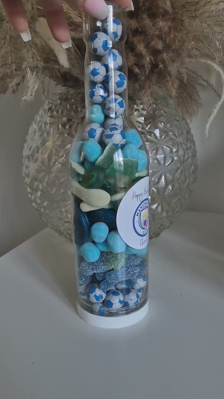 Football sweet bottle - football fan - Sweet Bottle - Birthday - Birthday Gift -celebrations-Blue sweets personalised gift